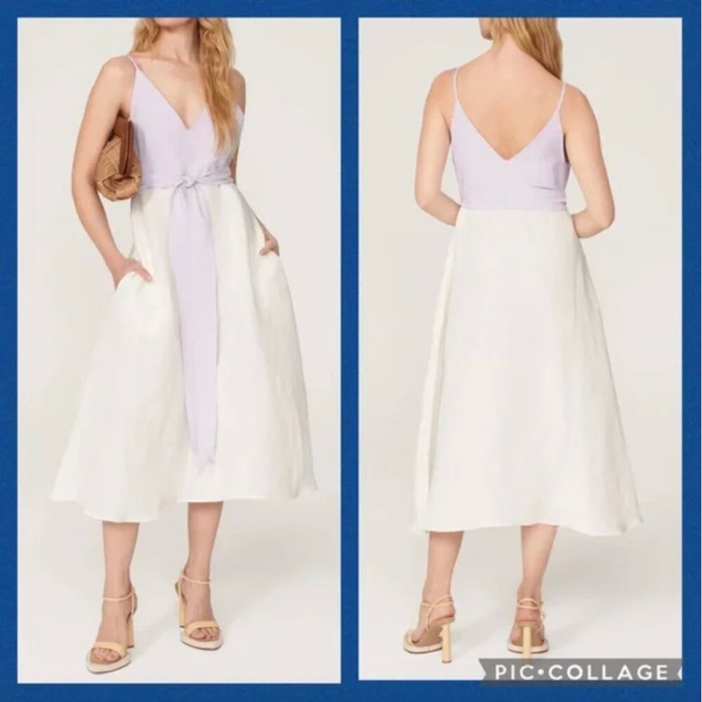 MATTHEW BURCH Colorblock Linen Midi Dress Size 10